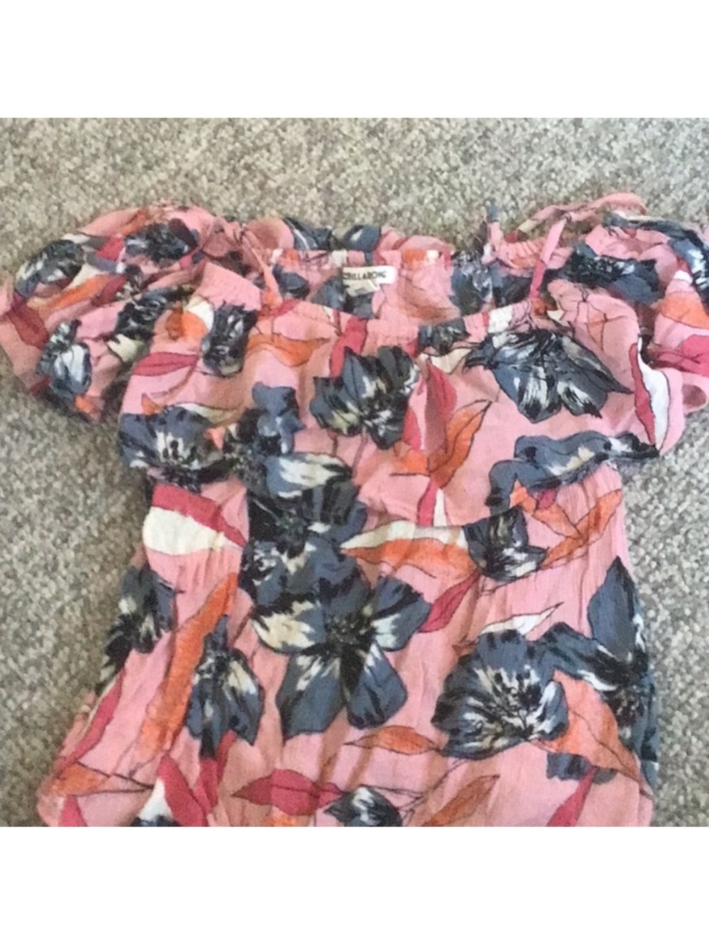 Billabong Pink Floral Smocked Off-Shoulder Blouse